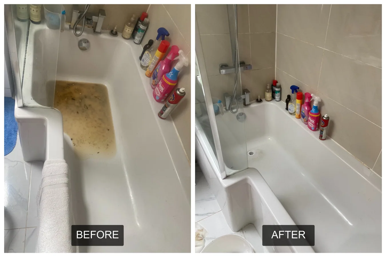 Before and after: bathroom waste pipe blockage